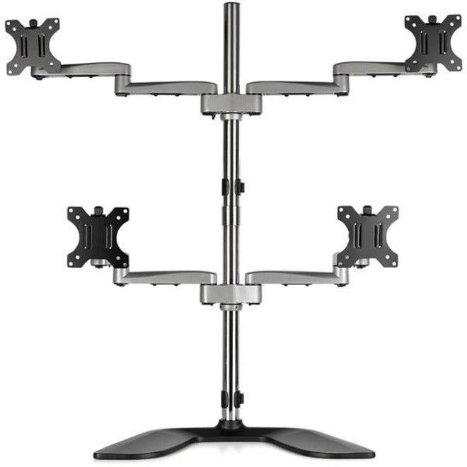 Startech.Com Desktop Quad Monitor Stand - Ergonomic Vesa 4 Monitor Arm (2X2) Up To 32" - Free Standing Articulating Universal Pole Mount - Height Adjustable/Tilt/Swivel/Rotate - Silver