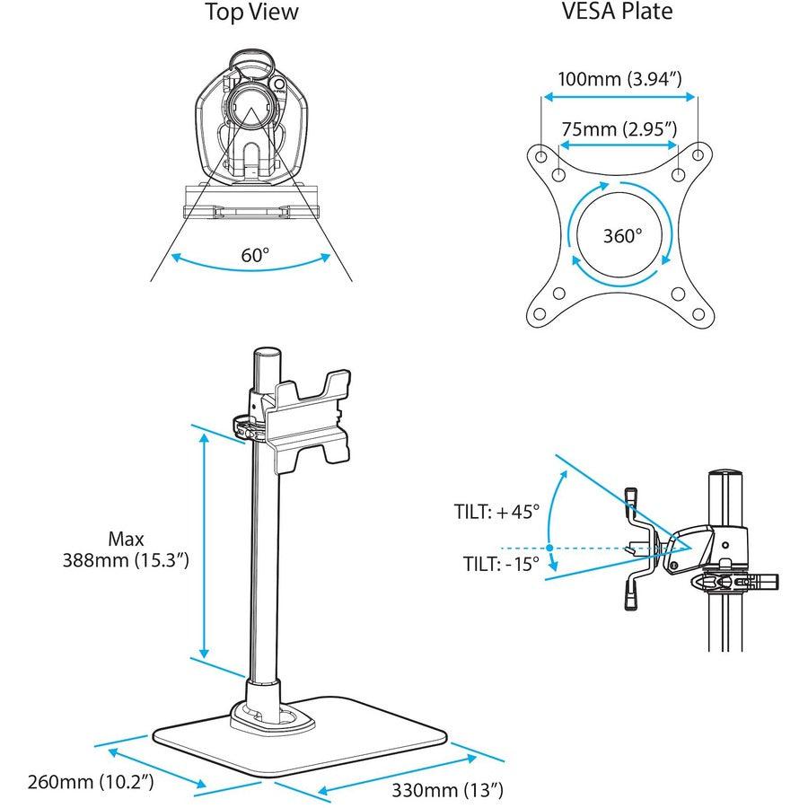 Startech.Com Single Monitor Stand - Adjustable - Steel - Silver