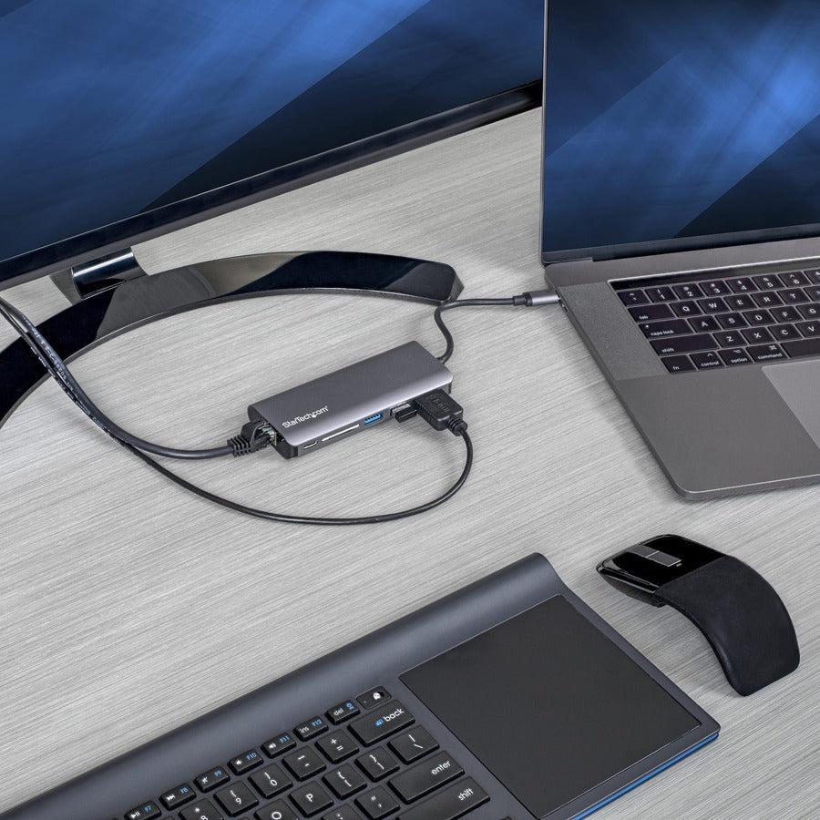 Startech.Com Usb C Multiport Adapter - Usb-C Travel Dock To 4K Hdmi, 3X Usb 3.0 Hub, Sd/Sdhc, Gbe,