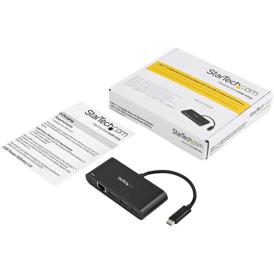 Startech.Com Usb-C To Ethernet Adapter With 3-Port Usb 3.0 Hub And Power Delivery