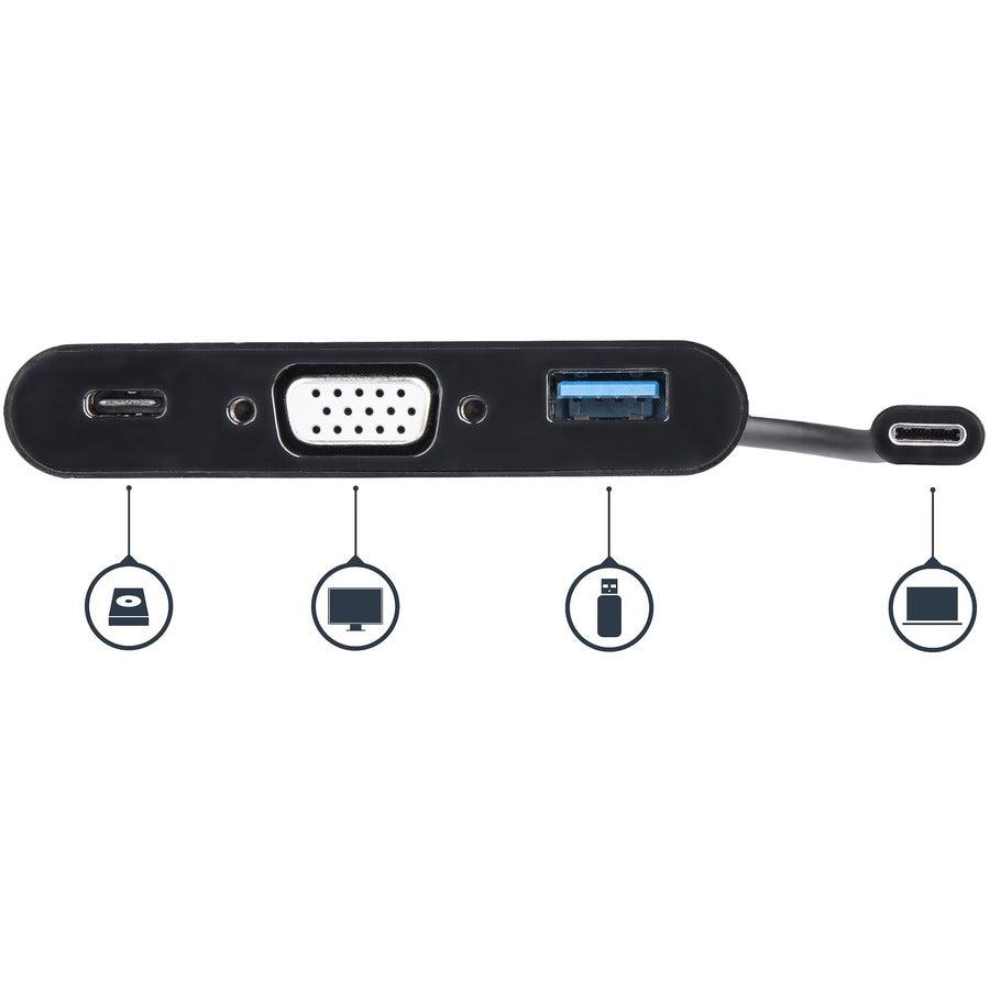 Startech.Com Usb-C To Vga Multifunction Adapter With Power Delivery And Usb-A Port