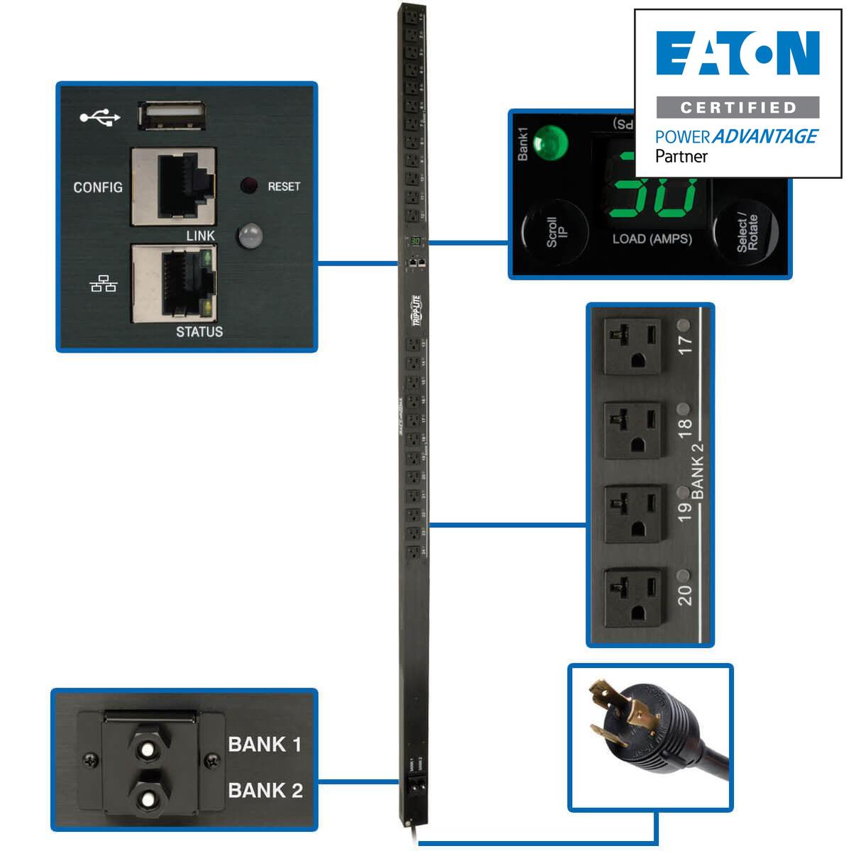 Switched Power Distribution Unit - 0U Vertical Rack Mount PDU with LX Platform Interface | Tripp Lite PDUMV30NETLX