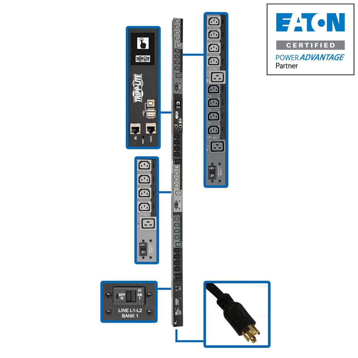 Switched Power Distribution Unit - Eaton 10kW Rack Mount PDU | TecISoft PDU3EVSR6L2130