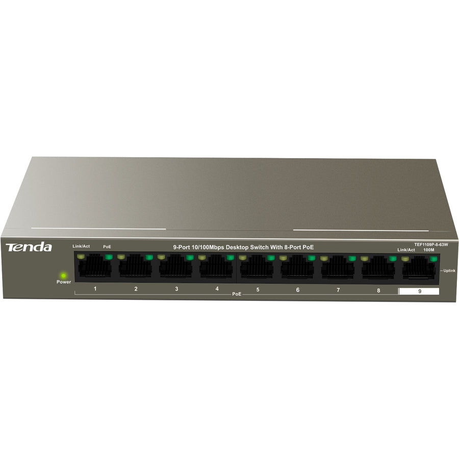 TEF1109P-8-63W 9-Port 10/100Mbps Desktop Switch With 8-Port PoE