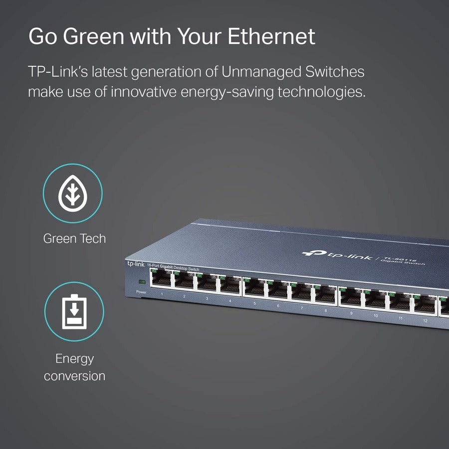 TP-Link TL-SG116 16-Port Gigabit Desktop Switch - Green Ethernet Technology with Plug and Play Setup | TecISoft
