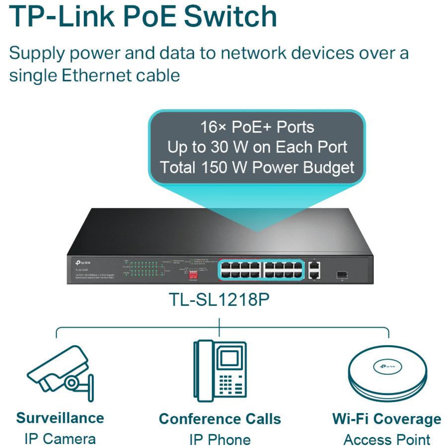 TP-Link TL-SL1218P - 16 Port 10/100Mbps Fast Ethernet PoE Switch