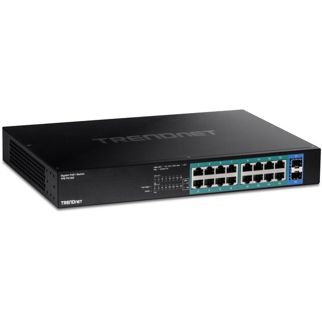 TRENDnet 18-Port Gigabit PoE+ Switch, 16 x 30W PoE+ Ports, 2 Gigabit SFP Slots, 240W PoE Budget, 36Gbps Switching Capacity, 1U 19 Rack Mountable TPE-TG182