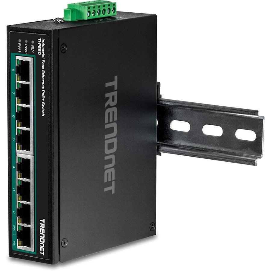 TRENDnet 8-Port Industrial PoE+ DIN-Rail Switch - Unmanaged Fast Ethernet Switch | Tecisoft TI-PE80