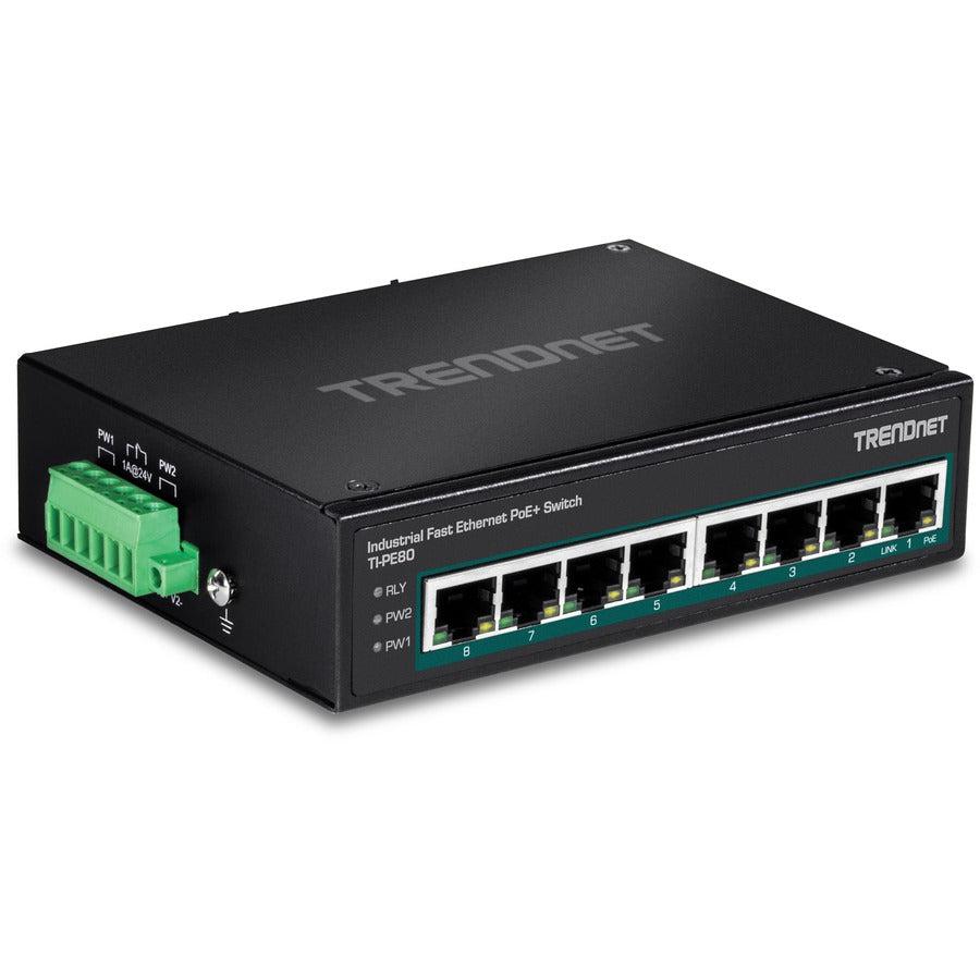 TRENDnet 8-Port Industrial PoE+ DIN-Rail Switch - Unmanaged Fast Ethernet Switch | Tecisoft TI-PE80