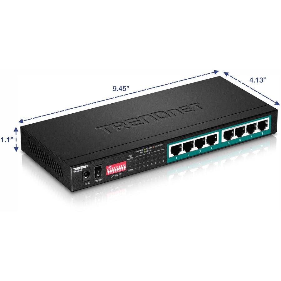 TRENDnet Long Range PoE Switch - 8-Port Gigabit PoE+ with 200m Distance | Tecisoft TPE-LG80