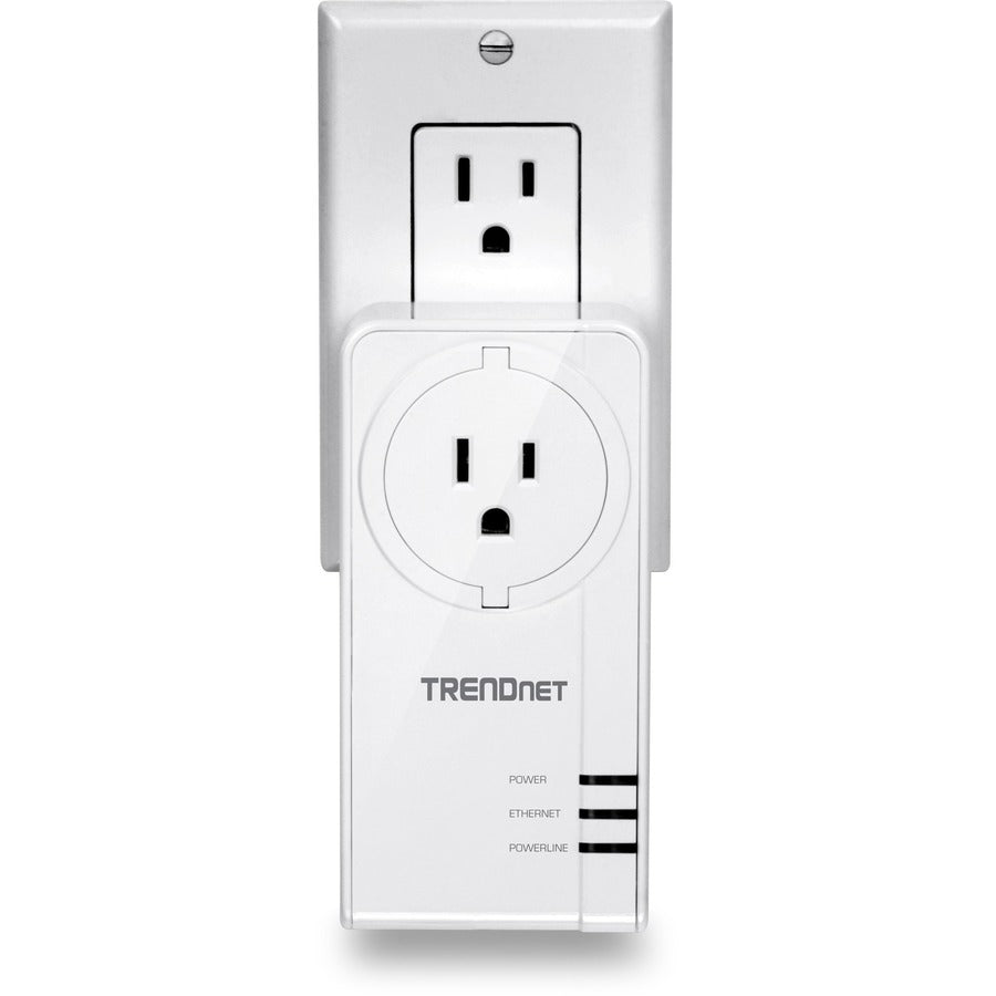 TRENDnet Powerline 1300 AV2 Adapter With Built-in Outlet Adapter Kit, Includes 2 x TPL-423E Adapters, IEEE 1905.1 & IEEE 1901, Gigabit Port, Range Up To 300m (984 ft), White, TPL-423E2K