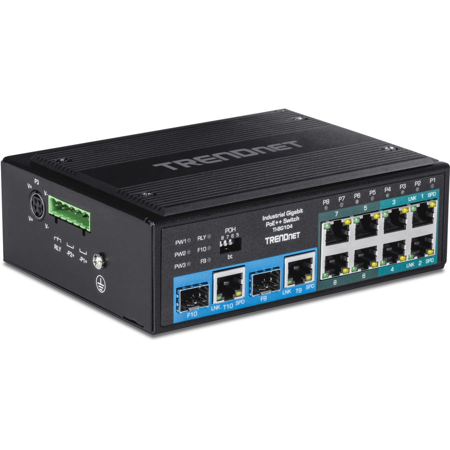 TRENDnet TI-BG104 Industrial DIN-Rail Switch - 10-Port Gigabit PoE++ | TRENDnet