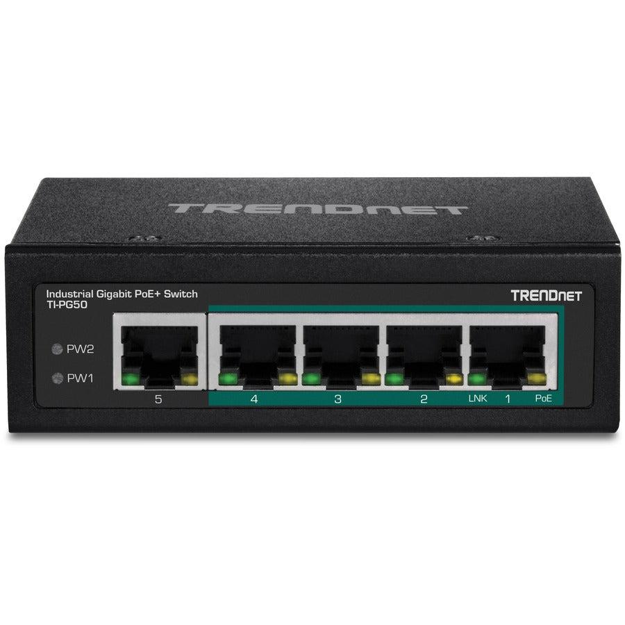 TRENDnet TI-PG50 5-Port Industrial Gigabit PoE+ DIN-Rail Switch - IP50 Rated | TecISoft