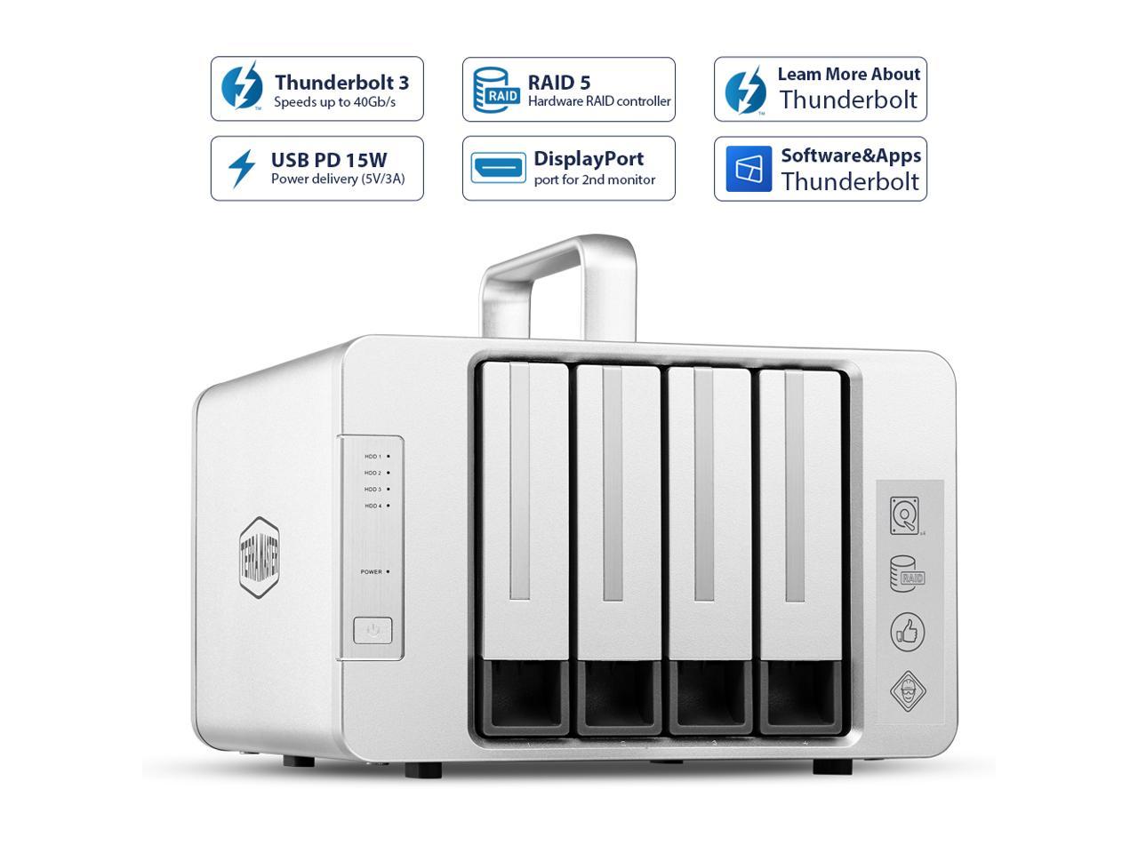 Terramaster D4 Thunderbolt 3 Professional-Grade 4-Bay External Hard Drive Enclosure Raid 0/Raid1/Jbod Hard Disk Raid Storage (Diskless)