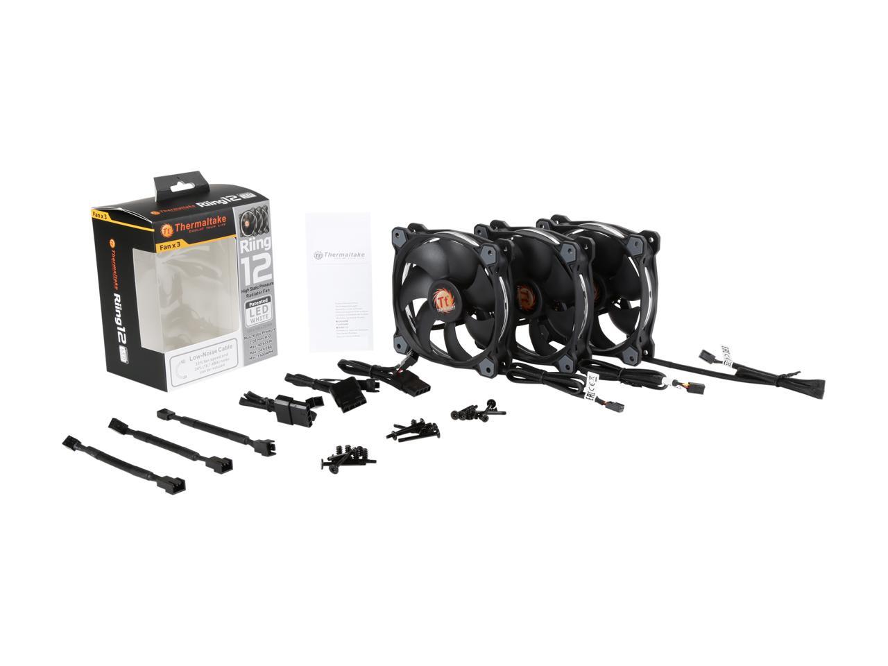 Thermaltake Riing 12 High Static Pressure 120Mm Circular Ring Led Case/Radiator Fan With Anti-Vibration Mounting System - White - 3 Pks