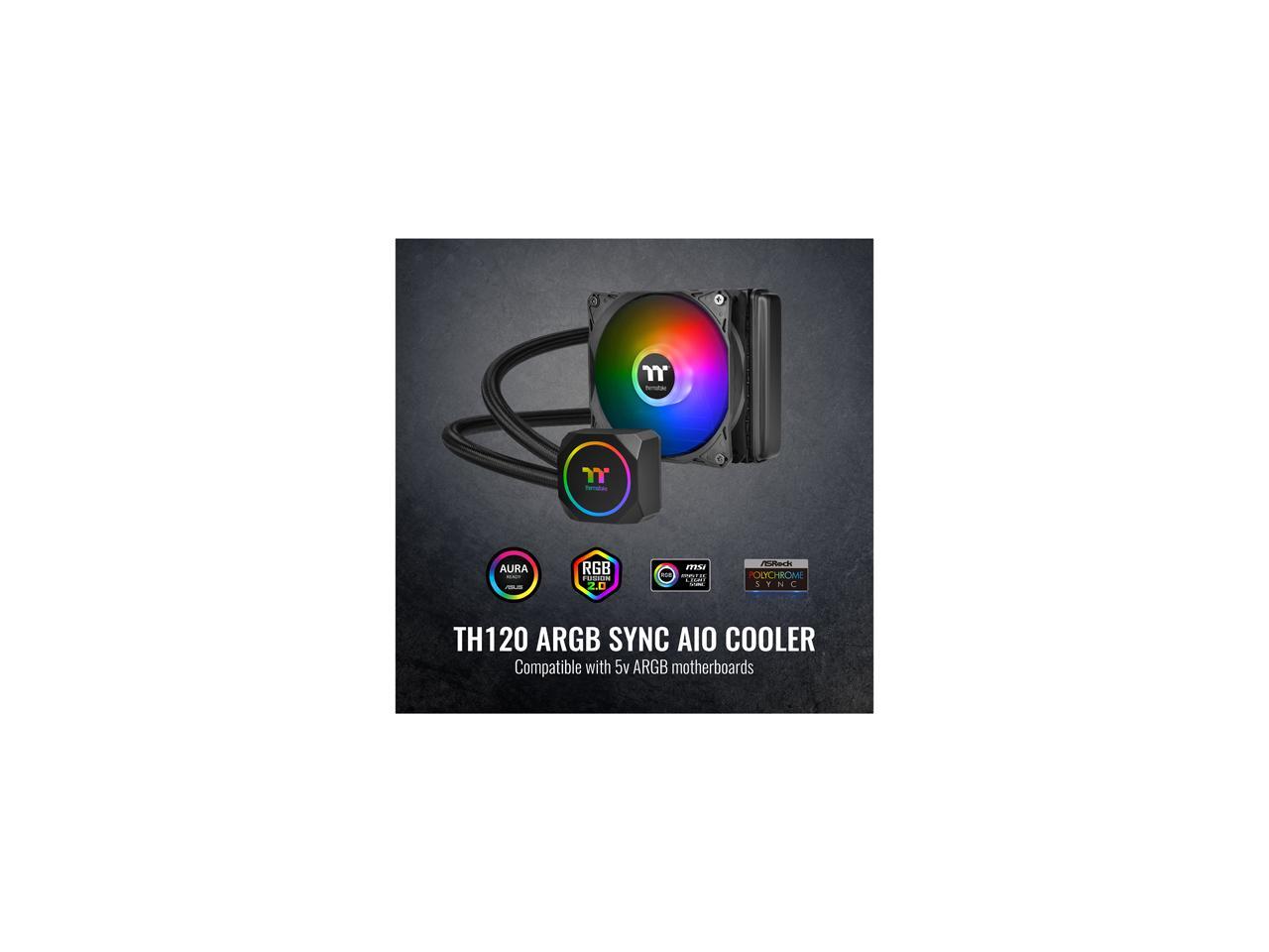 Thermaltake Th120 Argb Motherboard Sync Edition Intel/Amd All-In-One Liquid Cooling System 120Mm High Efficiency Radiator Cpu Cooler, Cl-W285-Pl12Sw-A