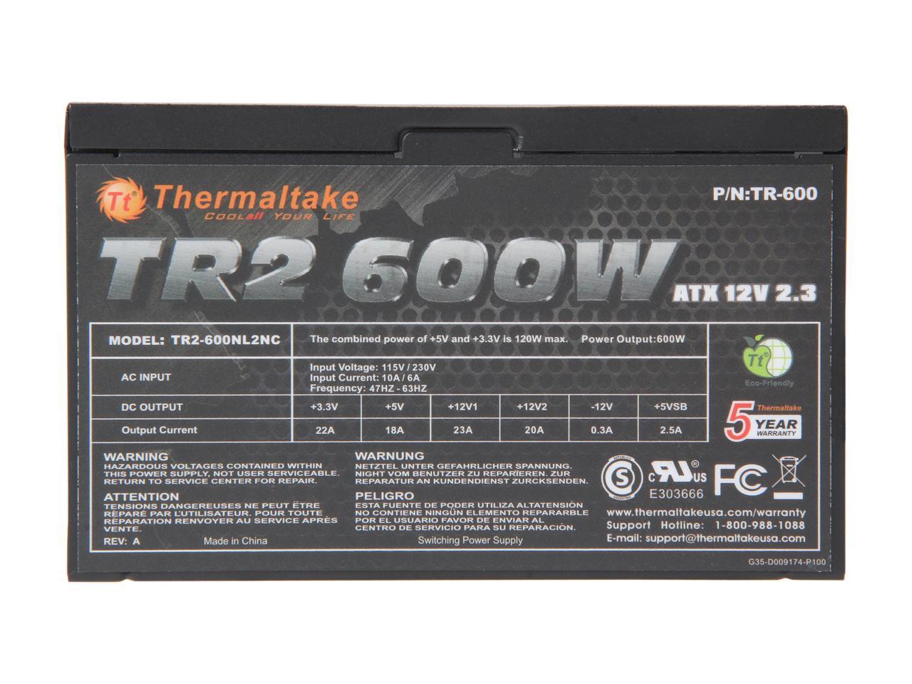 Thermaltake Tr-600 Tr2 600W Atx12V V2.3 Power Supply(Core I7 & Core I5 Ready)