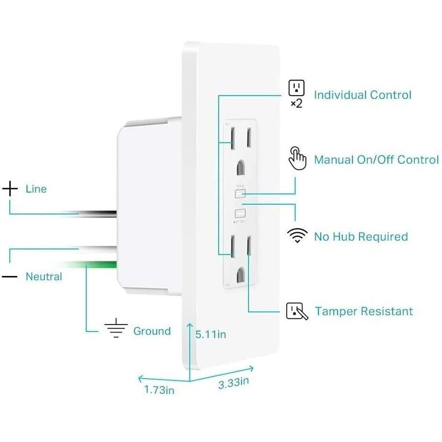 TP-Link Kasa Smart KP200 - Kasa Smart Plug, In-Wall Smart Home Wi-Fi Outlet