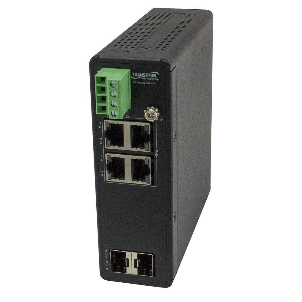 Transition Networks SISTP1040-342-LRT Hardened PoE+ Switch - DIN Rail Unmanaged Gigabit Ethernet | Industrial