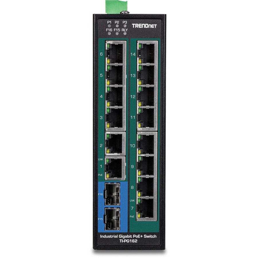 TrendNet 16-Port Industrial PoE+ Switch - DIN-Rail Gigabit Network Hub | Tecisoft® TI-PG162