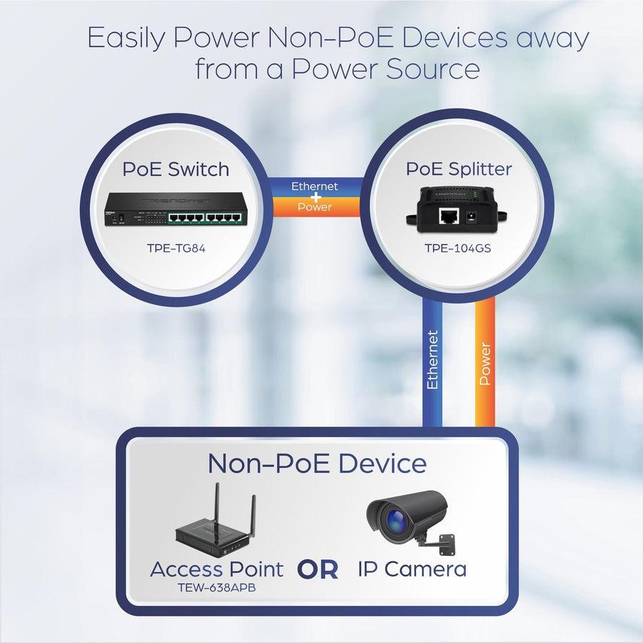 Trendnet Tpe-104Gs Network Splitter Black Power Over Ethernet (Poe)