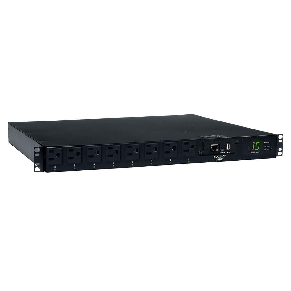 Tripp Lite 1.4Kw Single-Phase Ats / Switched Pdu, 120V (8 5-15R), 2 5-15P, 100-127V Input, 2 12Ft Cords, 1U Rack-Mount