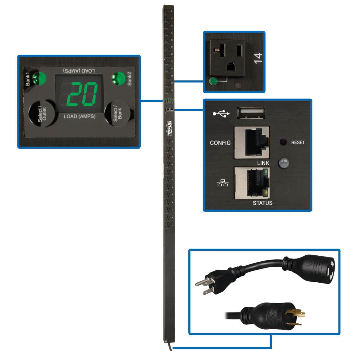 Tripp Lite 1.9Kw Single-Phase Switched Pdu, Lx Platform, Outlet Monitoring, 120V Outlets (24 Nema 5-15/20R), L5-20P Plug, 0U, Taa