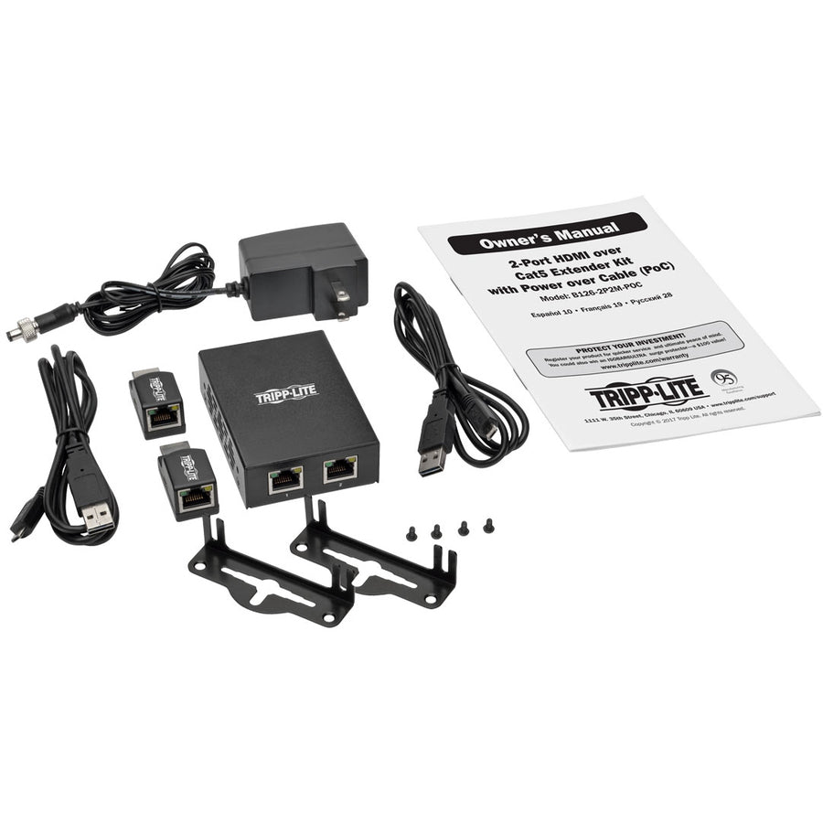 Tripp Lite 2-Port Hdmi Over Cat5/Cat6 Extender Kit, Power Over Cable, Box-Style Transmitter, 2 Mini Receivers, 1080P @ 60 Hz, Taa