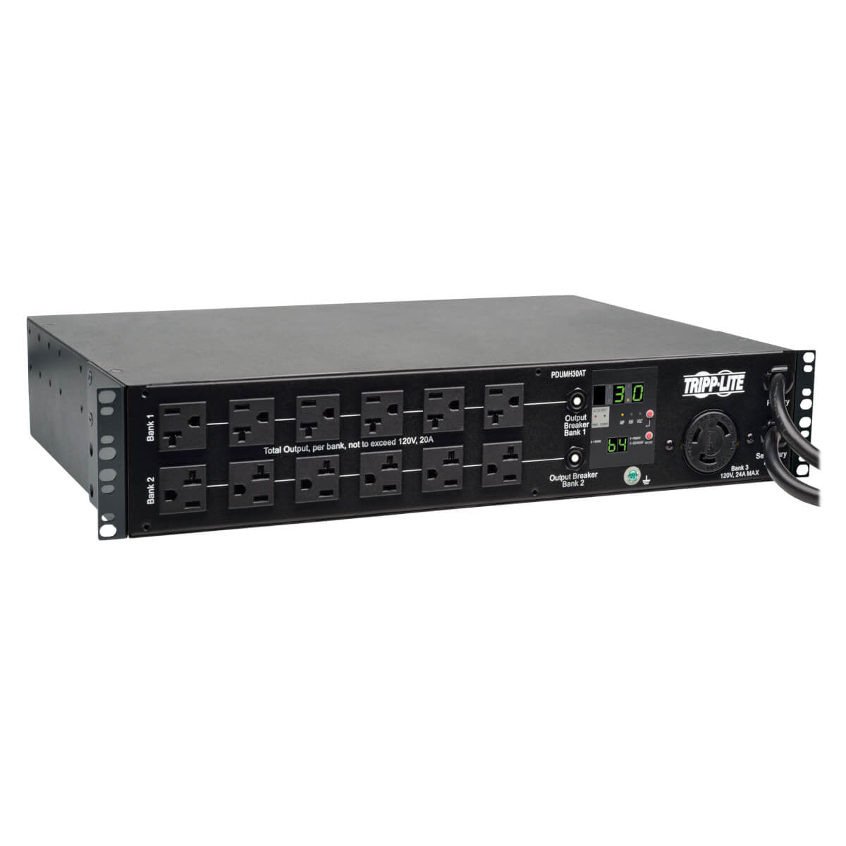 Tripp Lite 2.9Kw Single-Phase Ats / Metered Pdu, 120V Outlets (24 5-15/20R, 1 L5-30R), 2 L5-30P, 2 10Ft Cords, 2U Rack-Mount