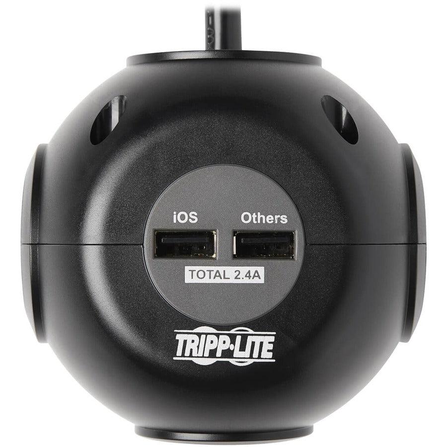 Tripp Lite 3-Outlet Spherical Surge Protector, 4 Usb Ports (4.8A Shared) - 6-Ft. (1.83 M) Cord, 5-15P Plug, 540 Joules, Black