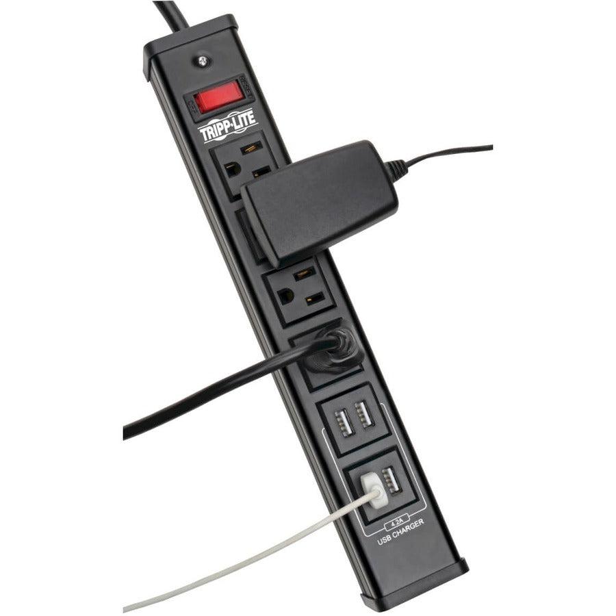 Tripp Lite 4-Outlet Surge Protector With 4 Usb Ports (4.2A Shared) - 6 Ft. Cord, 450 Joules, Metal Housing
