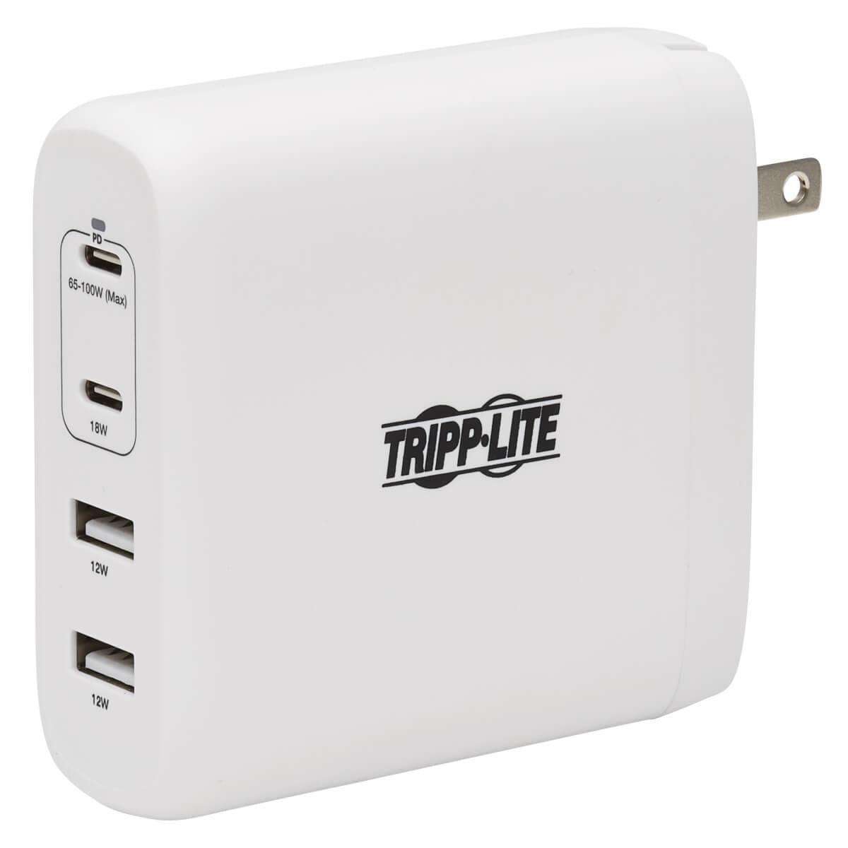Tripp Lite 4-Port Compact Usb Wall Charger - Gan Technology, 100W Pd Charging, 2 Usb-C &amp; 2 Usb-A, White
