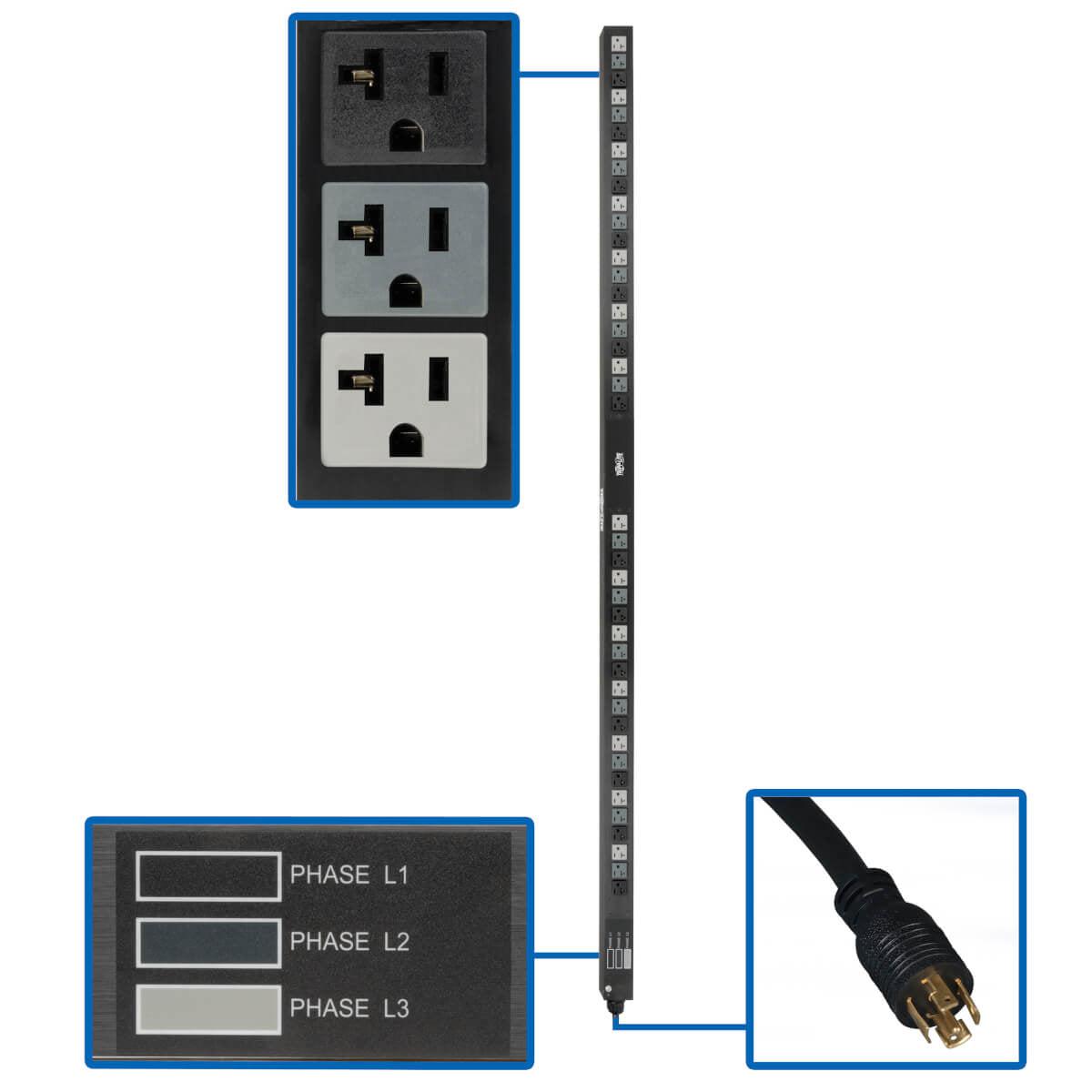 Tripp Lite 5.7Kw 3-Phase Basic Pdu - 42 Nema 5-15/20R 120V Outlets, 208V L21-20P Input, 6 Ft. Cord, 70 In. 0U Rack, Taa