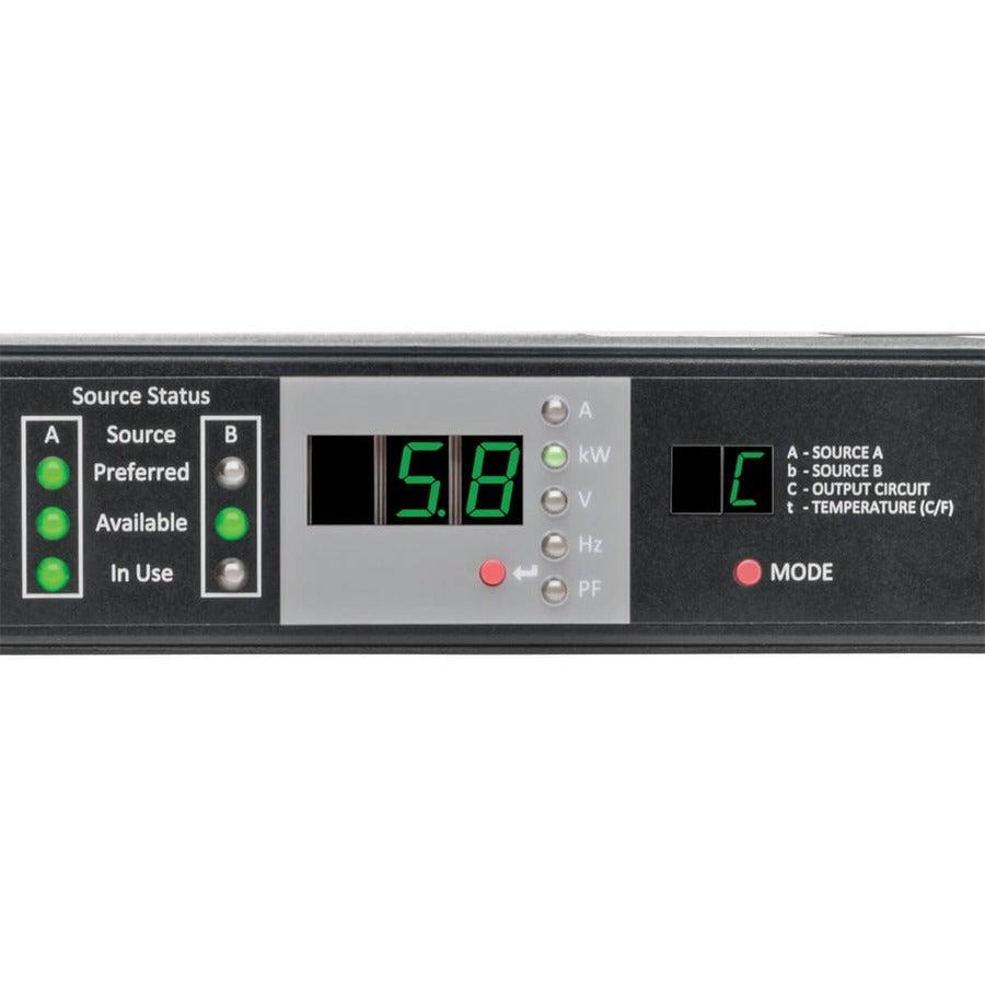 Tripp Lite 5.8Kw Single-Phase Ats/Monitored Pdu, 208/240V, L6-30R Outlet, 2 L6-30P Inputs, 1U