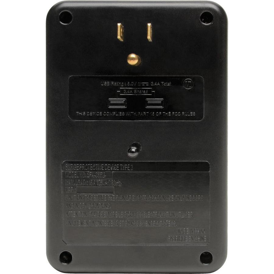 Tripp Lite 6-Outlet Surge Protector With 2 Usb Ports (3.4A Shared) - Side Load, Direct Plug-In, 1050 Joules