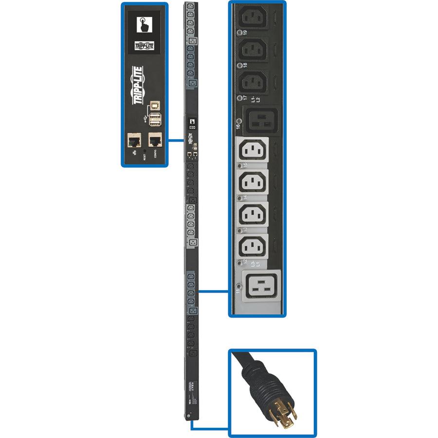 Tripp Lite 6.7Kw 3-Phase Switched Pdu - Lx Platform, 24 C13 & 6 C19 Outlets, L21-20P Plug, 6 Ft. Cord, 0U, Taa