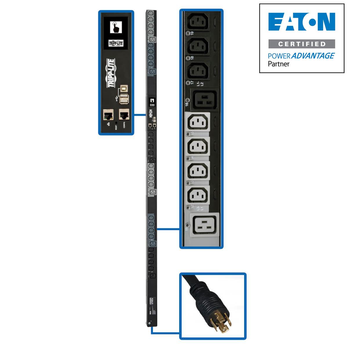 Tripp Lite 6.7Kw 3-Phase Switched Pdu - Lx Platform, 24 C13 & 6 C19 Outlets, L21-20P Plug, 6 Ft. Cord, 0U, Taa
