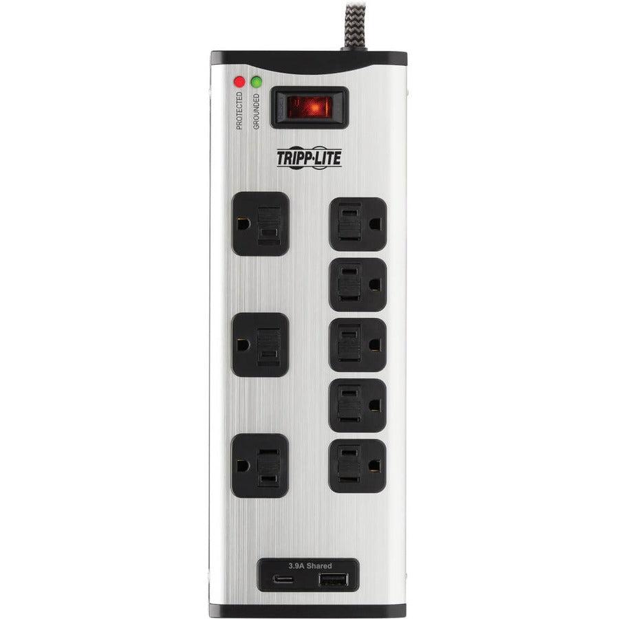 Tripp Lite 8-Outlet Surge Protector With 1 Usb-A And 1 Usb-C (3.9A Shared) - 8 Ft. Cord, 2100 Joules, Metal Housing