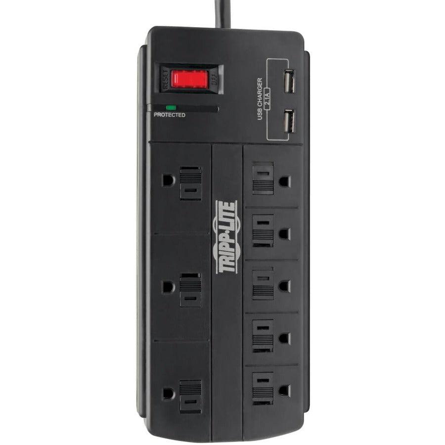 Tripp Lite 8-Outlet Surge Protector With 2 Usb Ports (2.1A Shared) - 8 Ft. Cord, 1200 Joules, Black
