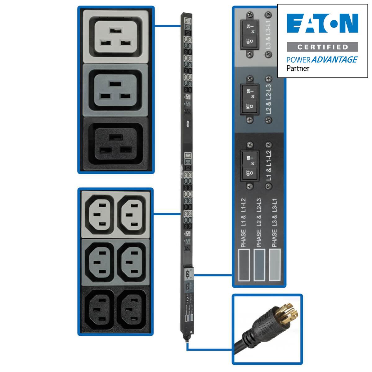 Tripp Lite 8.6Kw 208/120V Three-Phase Basic Pdu - 48 Outlets (36 C13, 6 C19, 6 5-15/20R), L21-30P Input, 6 Ft. Cord, 70 In. 0U Rack
