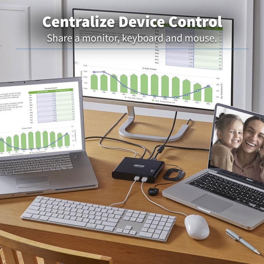 Tripp Lite B003-Hc2-Dock1 2-Port Usb-C Kvm Dock - 4K Hdmi, Usb 3.2 Gen 1, Usb-A Hub, Remote Selector, 85W Pd Charging, Black