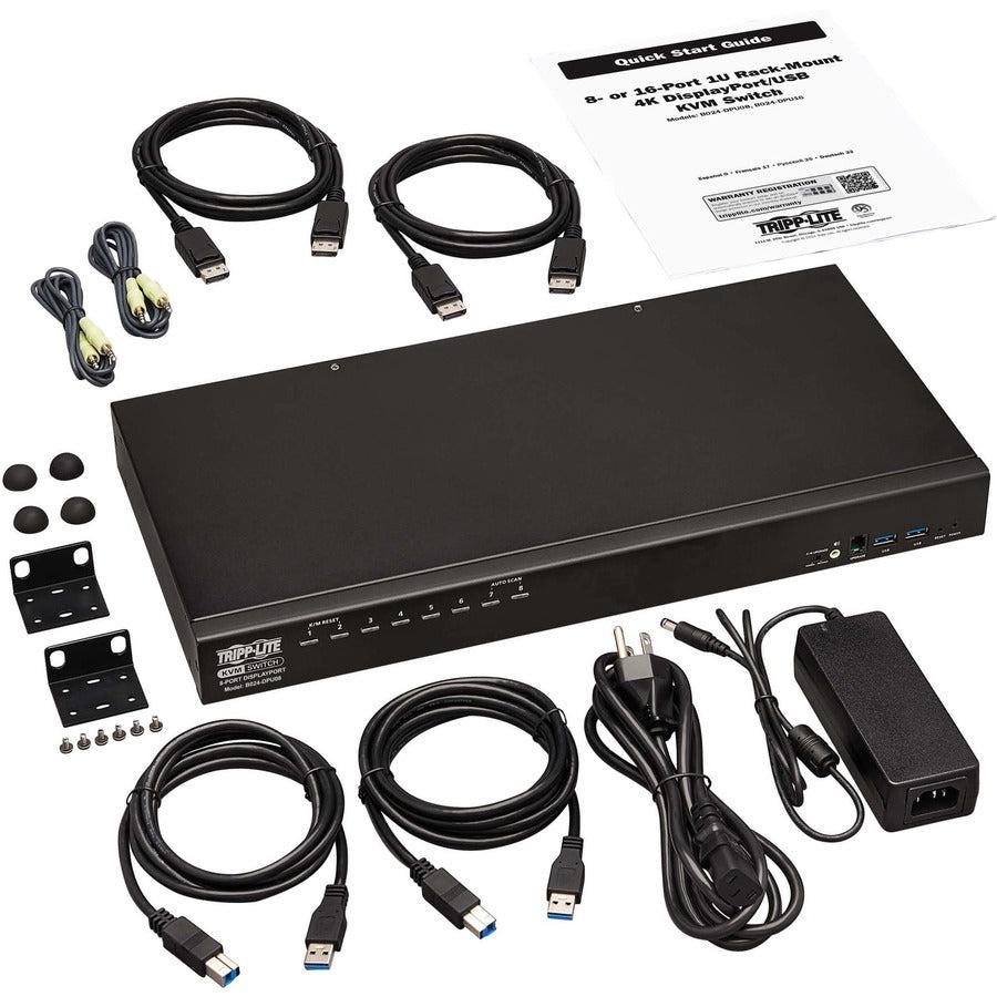 Tripp Lite B024-Dpu08 8-Port Displayport/Usb Kvm Switch With Audio/Video And Usb Peripheral Sharing, 4K 60 Hz, 1U Rack-Mount