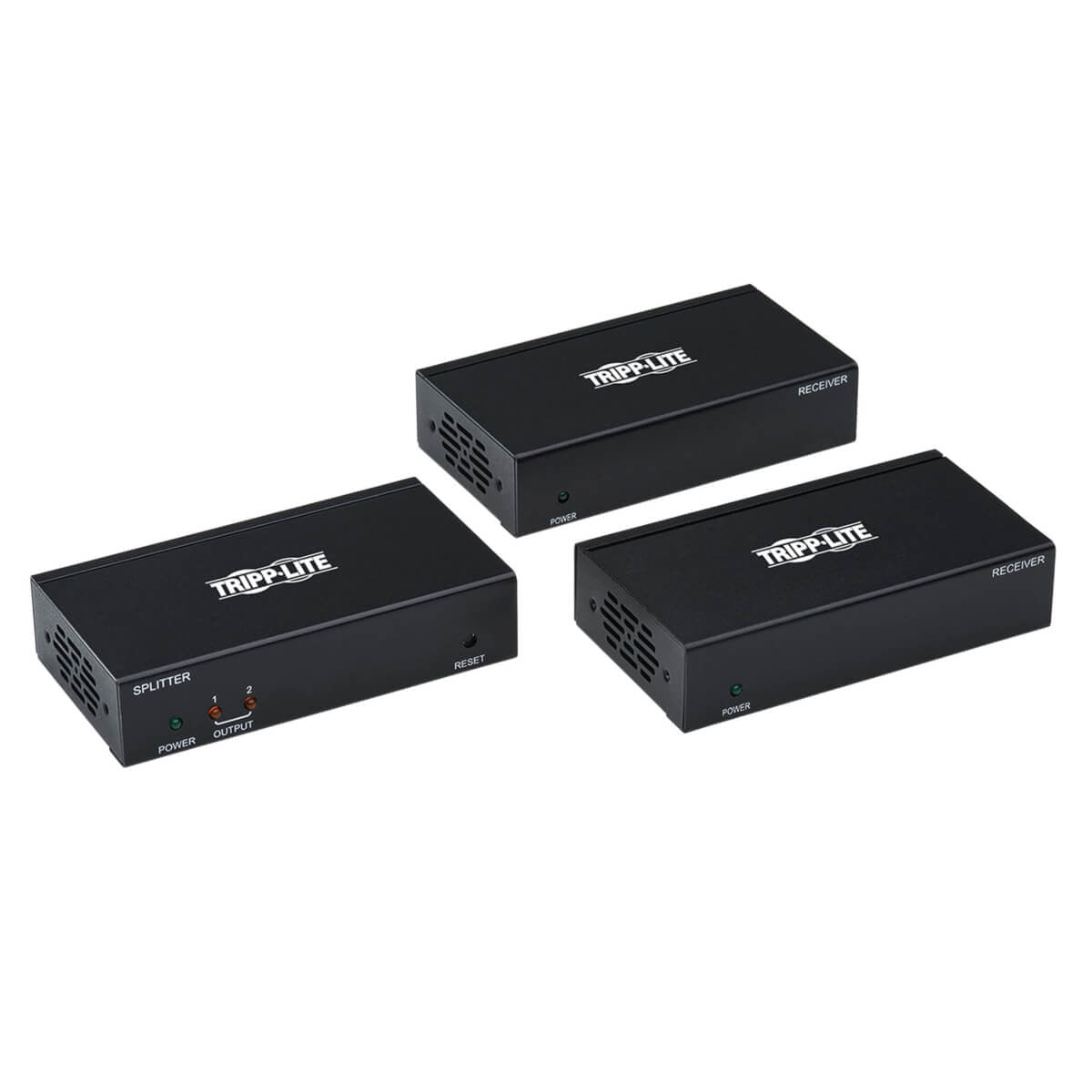 Tripp Lite B127-002-D2H 2-Port Displayport To Hdmi Over Cat6 Splitter/Extender Kit, Transmitter/Dual Receivers, 4K 60 Hz, Poc, 125 Ft., Taa