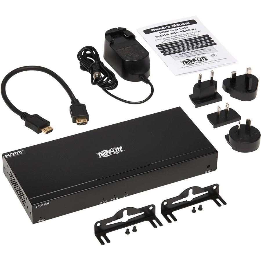 Tripp Lite B127A-004-Bh 4-Port Hdmi Over Cat6 Splitter - 4K 60 Hz, Hdr, 4:4:4, Poc, Hdcp 2.2, 230 Ft. (70.1 M), Taa