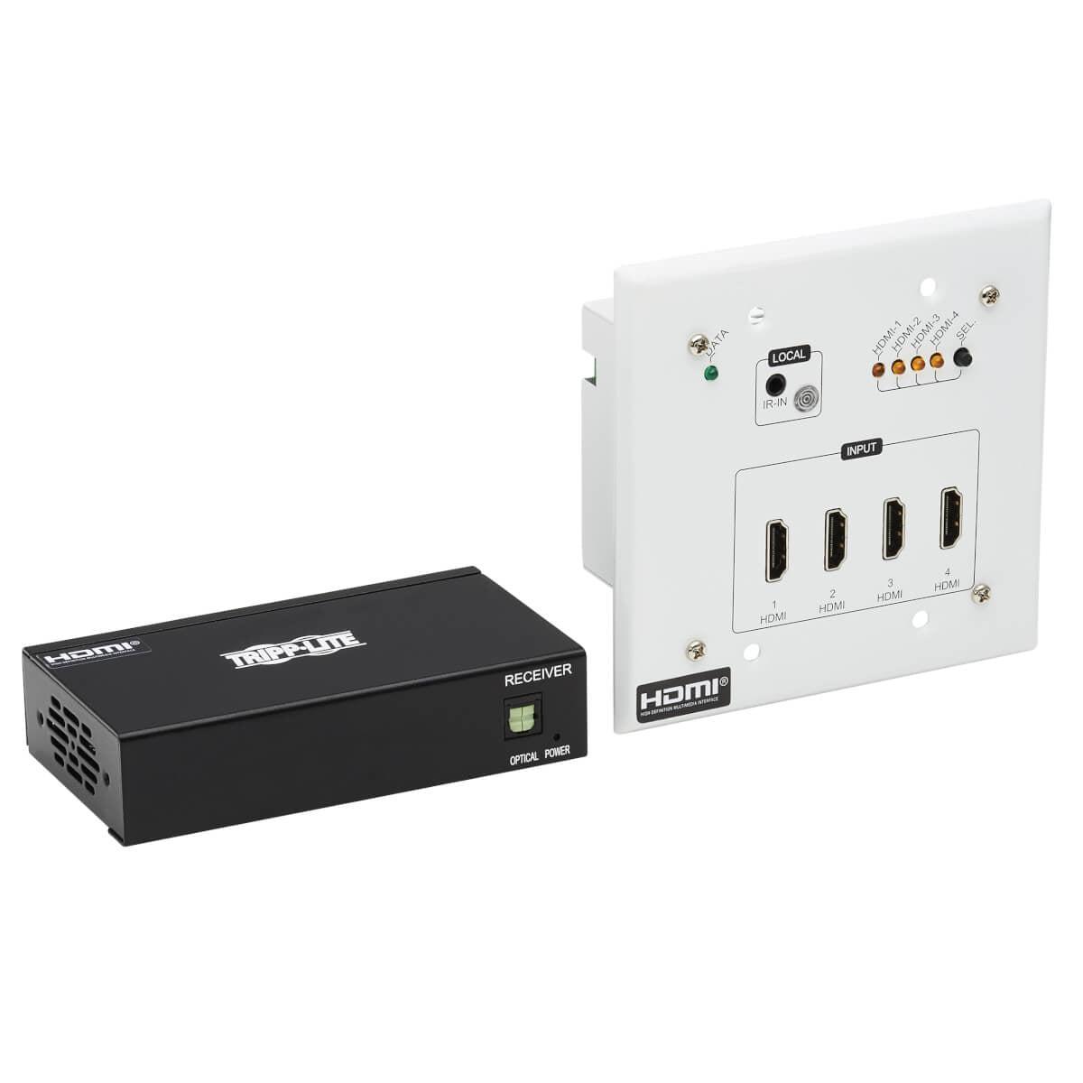 Tripp Lite B127A-4X1-Bh 4-Port Hdmi Over Cat6 Extender Switch Kit, Wall Plate/Box - 4K 60 Hz, Hdr, 4:4:4, Ir, Poc, 230 Ft. (70.1 M), Taa