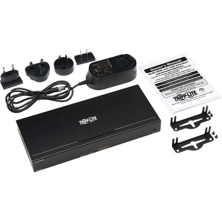 Tripp Lite B127P-004-H 4-Port Hdmi Over Cat6 Splitter/Extender, 4K 60 Hz, Hdr, Poc, Multi-Resolution Support, 125 Ft., Taa