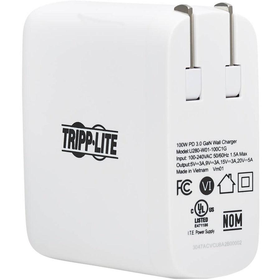 Tripp Lite Compact 1-Port Usb-C Wall Charger - Gan Technology, 100W Pd3.0 Charging, White