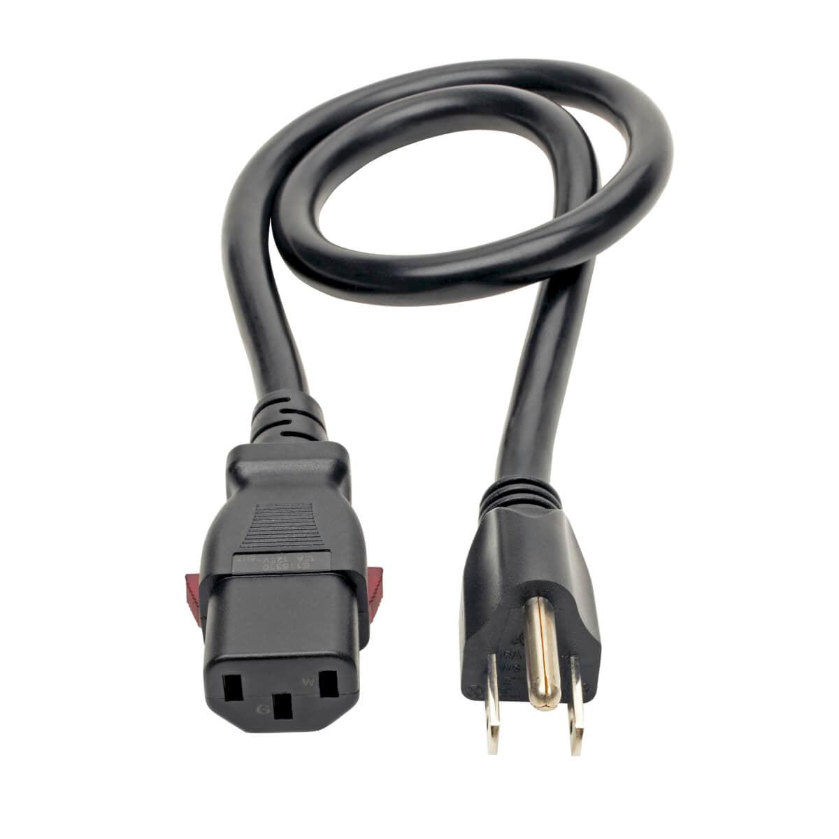Tripp Lite Computer Power Cord, Nema 5-15P To Locking C13 - Heavy Duty, 15A, 125V, 14 Awg, 3 Ft., Black