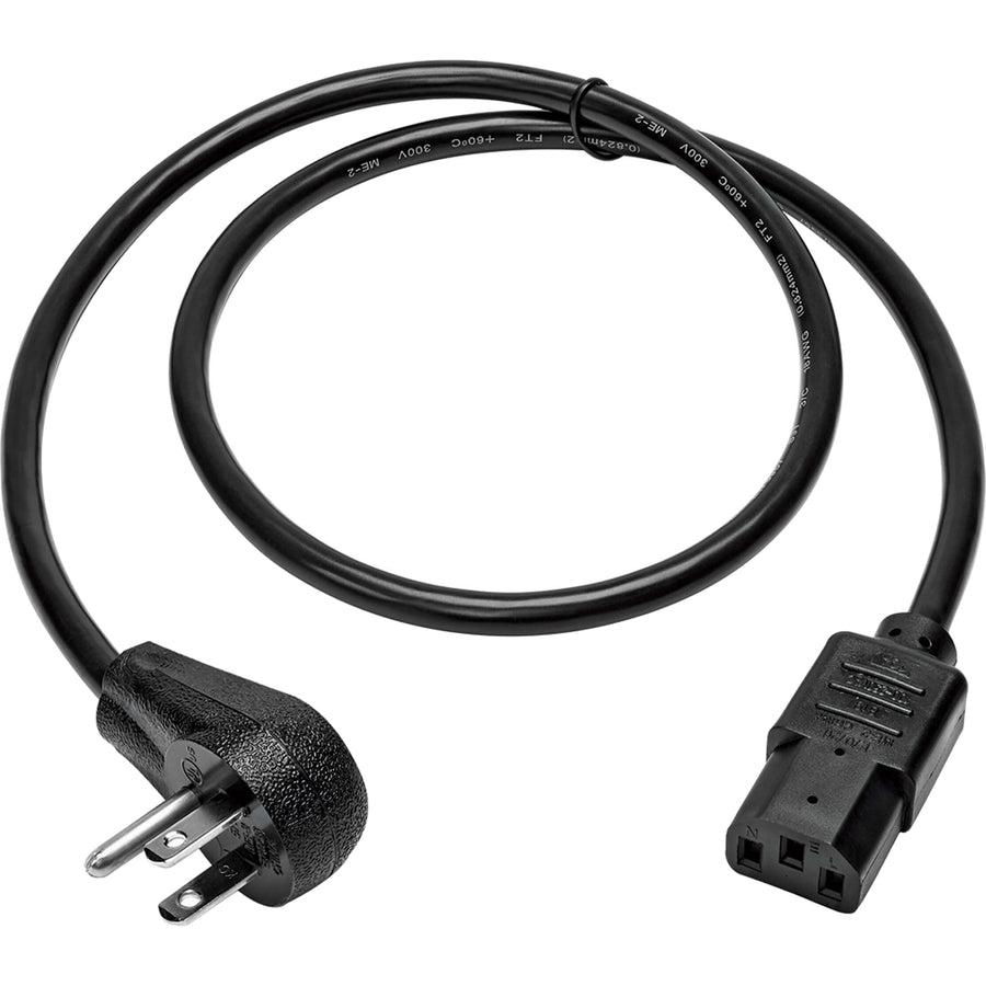 Tripp Lite Computer Power Cord, Right Angle Nema 5-15P To C13 - Heavy Duty, 15A, 125V, 14 Awg, 12 Ft., Black