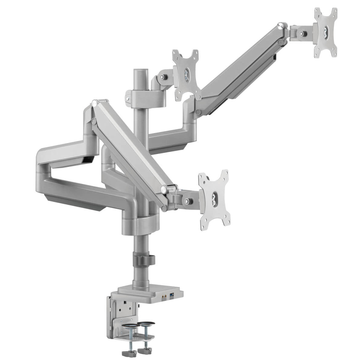 Tripp Lite Ddr1730Tal Triple-Display Flex-Arm Desktop Clamp For 17” To 30” Flat-Screen Displays - Usb And Audio Ports, Aluminum
